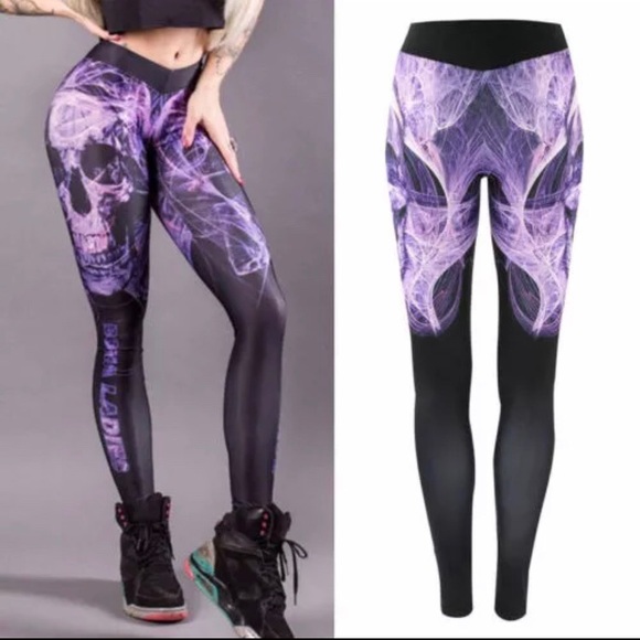 Purple mechanical skull yoga leggings pants - Picture 2 of 8